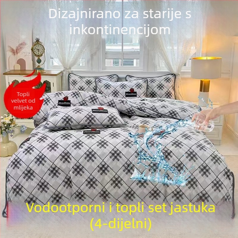 2025 nova navlaka za pokrivač od mliječnog velura s vodonepropusnom presvlakom i toplom podstavom, četverodijelni set posteljine (plahte i navlake za jastuke)