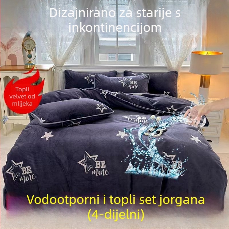 2025 nova navlaka za pokrivač od mliječnog velura s vodonepropusnom presvlakom i toplom podstavom, četverodijelni set posteljine (plahte i navlake za jastuke)