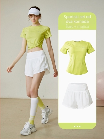 Ženski ljetni sportski set 2025: brzo sušeća poliester-spandex tkanina, Dip Dye obrada, Ice Silk rashujući materijal, 3/4 rukav, Chanel stil, casual set