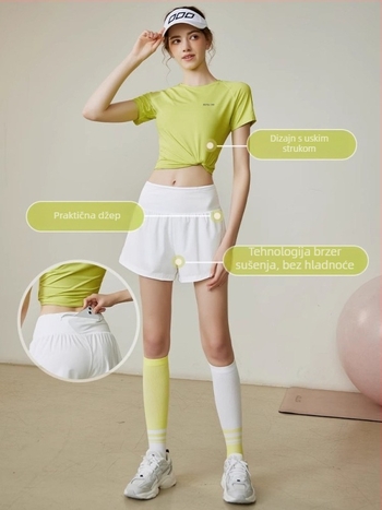 Ženski ljetni sportski set 2025: brzo sušeća poliester-spandex tkanina, Dip Dye obrada, Ice Silk rashujući materijal, 3/4 rukav, Chanel stil, casual set