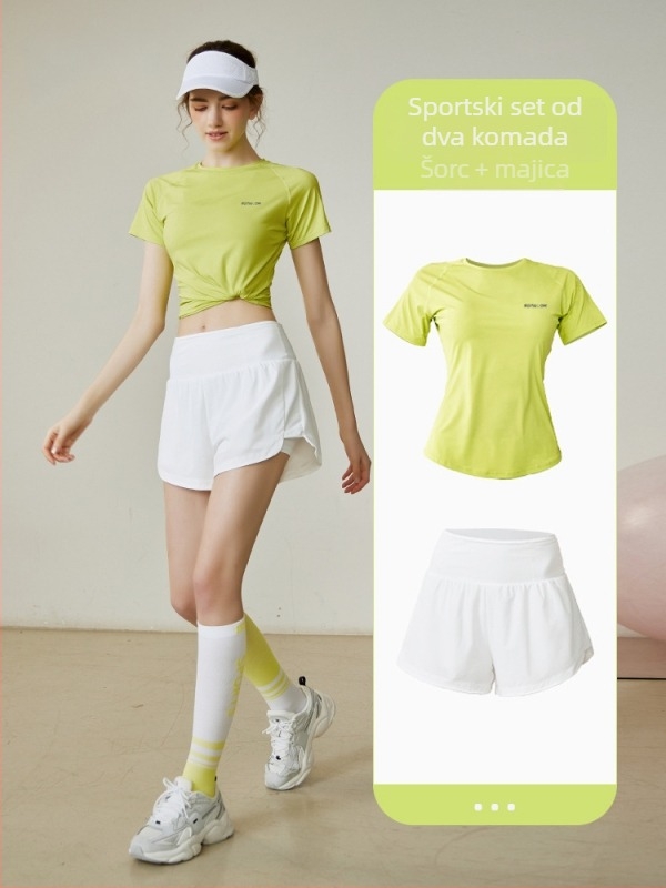 Ženski ljetni sportski set 2025: brzo sušeća poliester-spandex tkanina, Dip Dye obrada, Ice Silk rashujući materijal, 3/4 rukav, Chanel stil, casual set