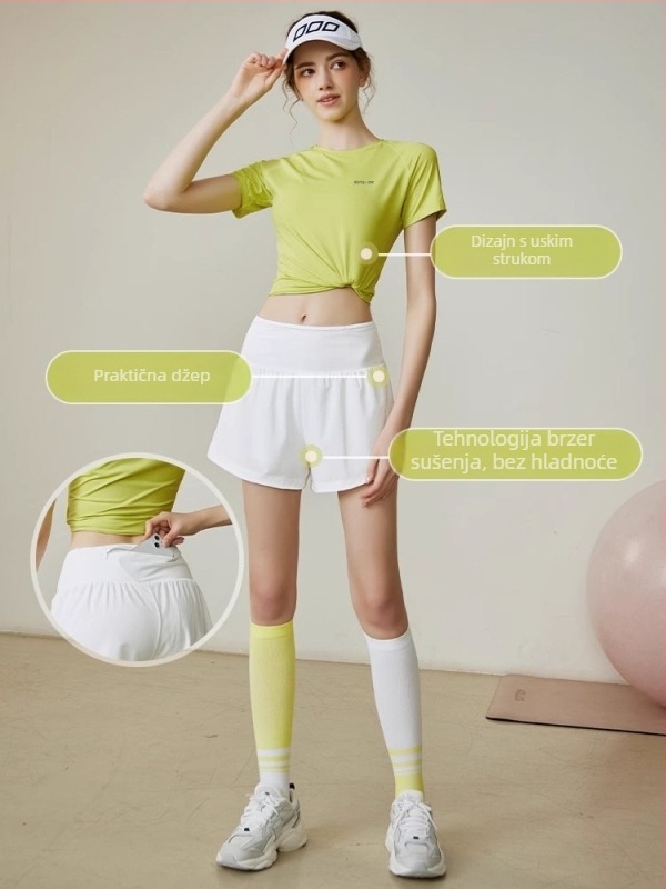 Ženski ljetni sportski set 2025: brzo sušeća poliester-spandex tkanina, Dip Dye obrada, Ice Silk rashujući materijal, 3/4 rukav, Chanel stil, casual set