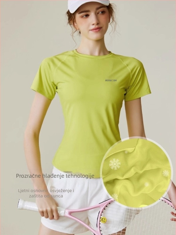 Ženski ljetni sportski set 2025: brzo sušeća poliester-spandex tkanina, Dip Dye obrada, Ice Silk rashujući materijal, 3/4 rukav, Chanel stil, casual set