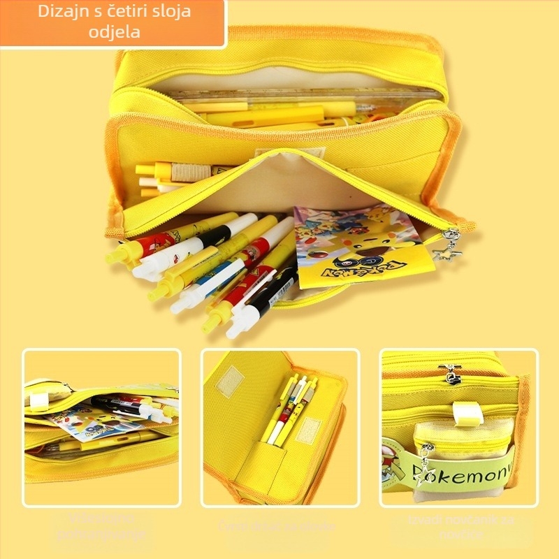 Pikachu pernica velike kapacitete – školska kutija za pribor, platno, Anime brend, korejski stil