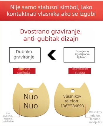 Ogrlica za kućne ljubimce s graviranim identifikatorom, nehrđajući čelik, karikatura stil, univerzalna primjena