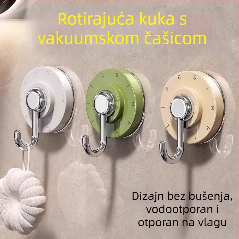 Rotirajuća plastična kuka s vakuumskim prianjkom, bez bušenja, za zid, kuhinju i kupaonicu.