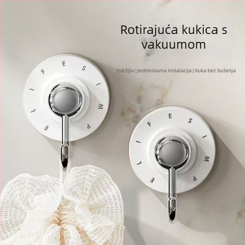 Rotirajuća plastična kuka s vakuumskim prianjkom, bez bušenja, za zid, kuhinju i kupaonicu.