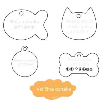 Gravirana ogrlica s identifikacijskim etiketom za mačke i pse – nehrđajući čelik, univerzalna prilagodba, crtani stil