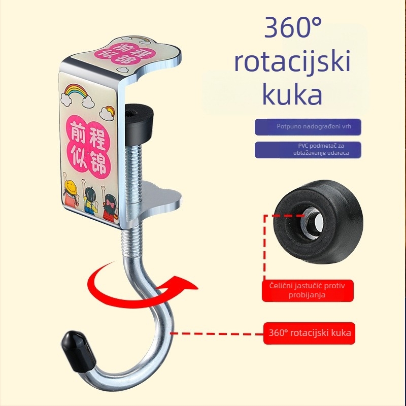 Držač torbe uz rub stola – jednostavan kuk, uklonjiv, bez bušenja, moderan minimalistički dizajn, premaz od željeza, nosivost 30 kg