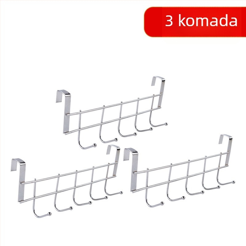 Set od 5 kuka za vrata ormara, od nehrđajućeg čelika, samoljepljivi, nosivost 3 kg, kopčasti sustav montaže