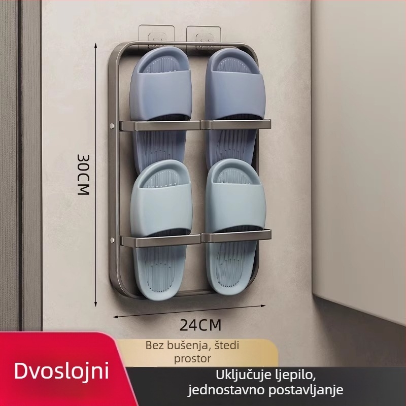 Metalni stalak za papuče u kupaonici, bez bušenja, zidni držač sa usisavanjem, 4 etaže