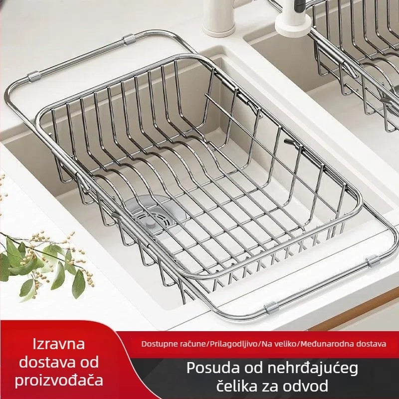 Kora za odvodnjavanje od nehrđajućeg čelika za sudoper, izvučna, zidna, pomična, bez ugradnje