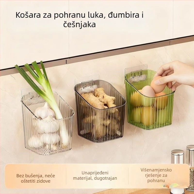Zidni koš za skladištenje luka, đumbira i češnjaka, od plastike, bez ugradnje