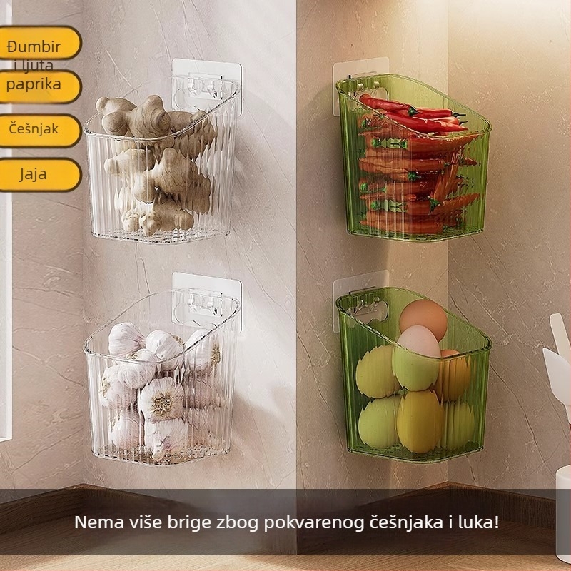 Zidni koš za skladištenje luka, đumbira i češnjaka, od plastike, bez ugradnje