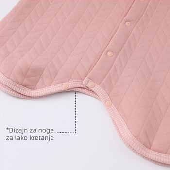 Dječji sleeping bag s dugim rukavima, pamukast materijal, podstava od poliesterskih vlakana, punilo od poliestera i pamuka, za dob 1–3 godine, zima/jesen/proljeće.