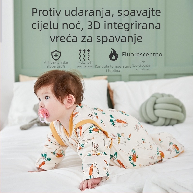 Dječja vreća za spavanje s rukavima, debela za sve sezone, pamuk, antibakterijska, regulacija temperature, odvlaživanje vlage, motiv crtani