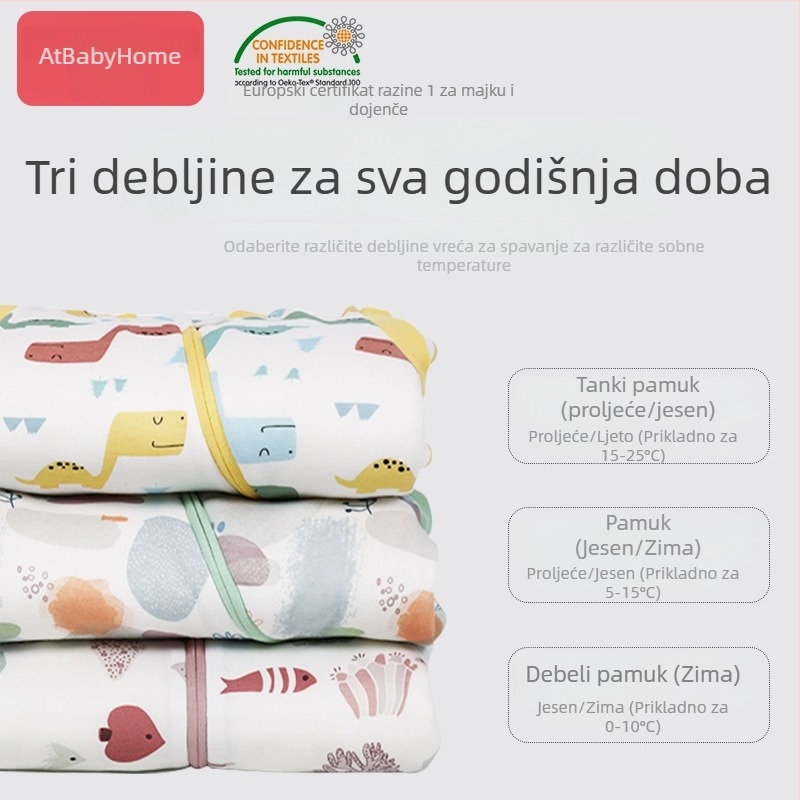 Dječja vreća za spavanje s rukavima, debela za sve sezone, pamuk, antibakterijska, regulacija temperature, odvlaživanje vlage, motiv crtani