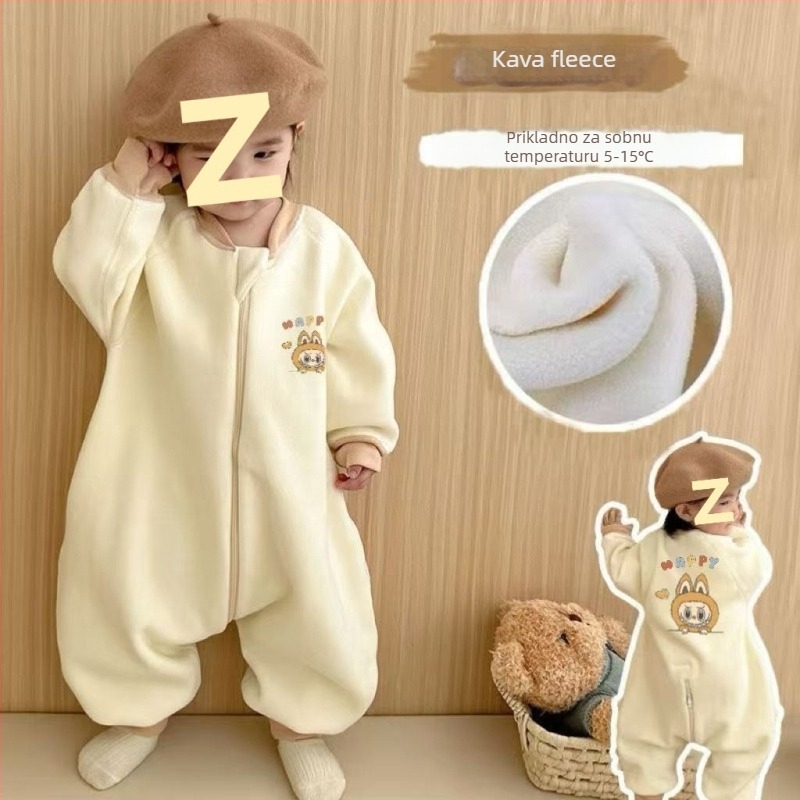 Dječji spavaći kombinezon s patentnim zatvaračem, topao i podstavljen, od čistog pamuka, kašmirska punnja, crtani stil, kućna odjeća za jesen-zimu