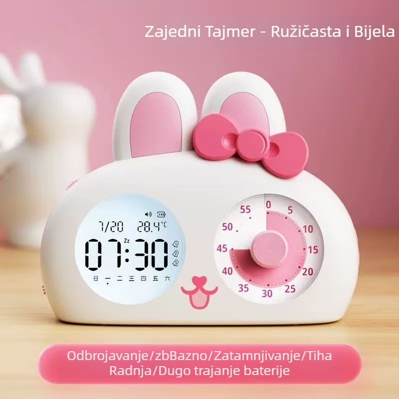 3-u-1 dječji alarmni sat za disciplinu u učenju i tiho buđenje — okruglo plastično kućište, punjiva energija, Hanlin time, moderan jednostavan stil