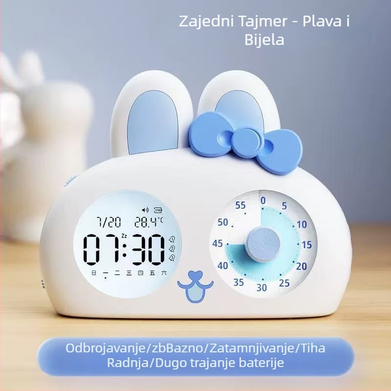 3-u-1 dječji alarmni sat za disciplinu u učenju i tiho buđenje — okruglo plastično kućište, punjiva energija, Hanlin time, moderan jednostavan stil