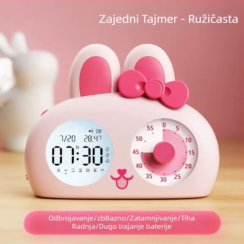 3-u-1 dječji alarmni sat za disciplinu u učenju i tiho buđenje — okruglo plastično kućište, punjiva energija, Hanlin time, moderan jednostavan stil