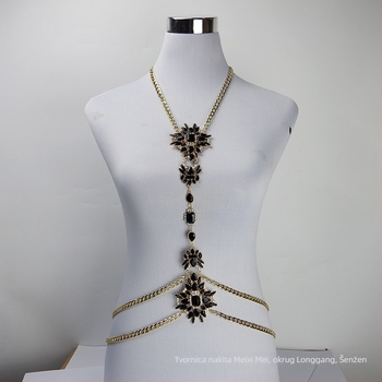 Geometrijski metalni body lančić s višeslojnim privjeskom od akrilnih kristala, elektroplatirana lančana vrpca, 81 cm+