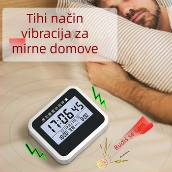 Stolni sat s tihim vibracijskim alarmom, punjiv, analogni prikaz, Fias mehanizam, brojčanik od kaljenog stakla