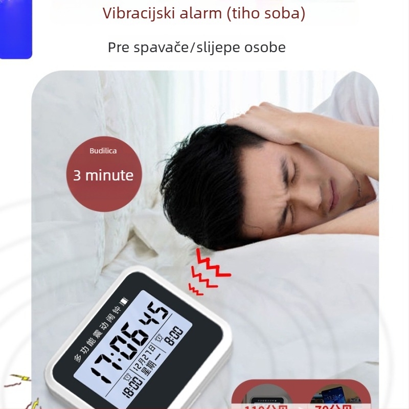 Stolni sat s tihim vibracijskim alarmom, punjiv, analogni prikaz, Fias mehanizam, brojčanik od kaljenog stakla