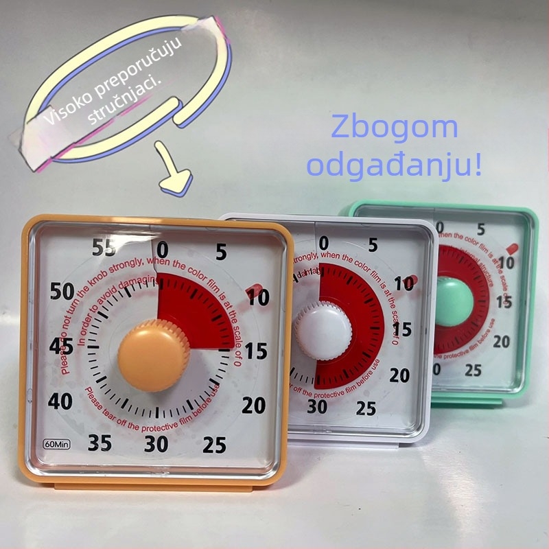 Vizualni mjerač vremena za učenike i djecu za kuhanje u kuhinji — kvarcni pogon, analogni pokazivač, plastično kućište, napajanje baterijama, alarmna funkcija