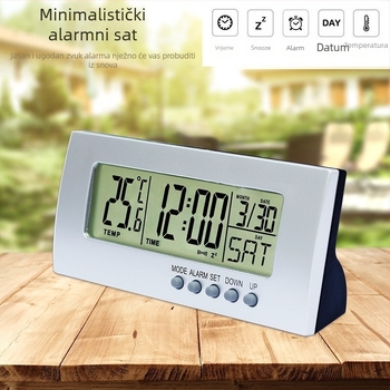 JIMEI budilnik s LCD brojčanim prikazom, baterijsko napajanje, kvarcni mehanizam, noćno osvjetljenje, alarm i kalendar