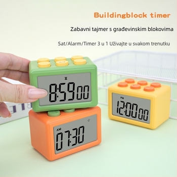 Troje-u-jednom mjerač vremena sa tihim elektroničkim satom, LCD zaslon, kvadratni oblik, napajanje baterijom