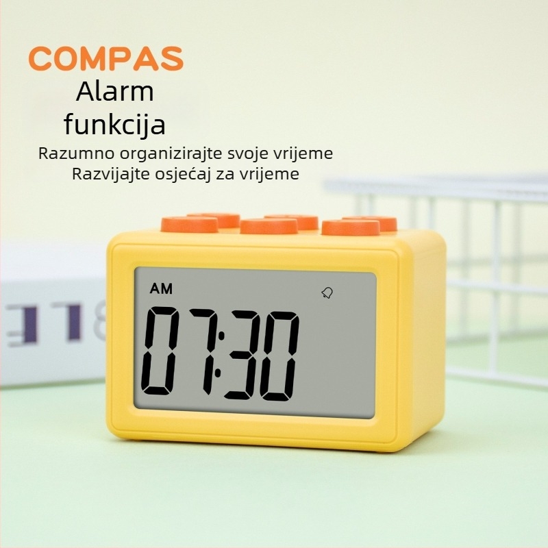 Troje-u-jednom mjerač vremena sa tihim elektroničkim satom, LCD zaslon, kvadratni oblik, napajanje baterijom