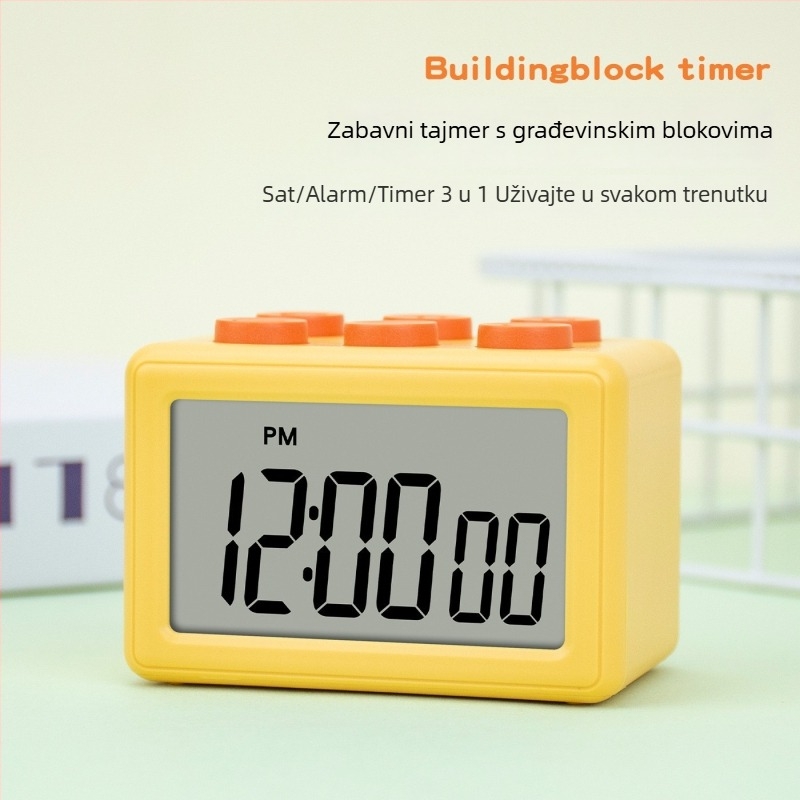 Troje-u-jednom mjerač vremena sa tihim elektroničkim satom, LCD zaslon, kvadratni oblik, napajanje baterijom