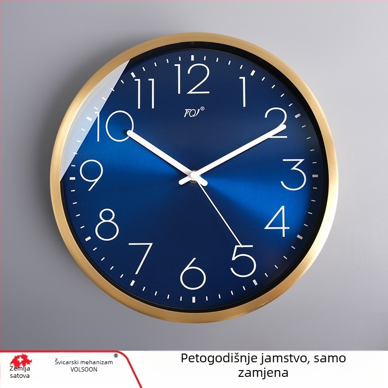 TQJ Minimalistički mesingani zidni sat – tih rad, moderan dnevni boravak dekor, kvarcni mehanizam, kružnog oblika, napajanje baterijom