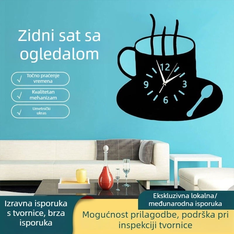 Zidni sat Tengjia SQ632 – Seiko 6168 mehanizam s tihim hodom, kružni akrilni brojčanik, plastično kućište i plastično ogledalo, jednostrani LED prikaz, napajanje baterijom, dekorativni sat za dnevni boravak, spavaću sobu ili ured