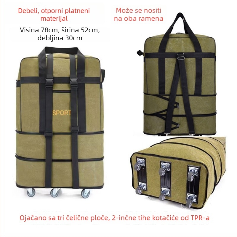 Platnena duffel torba za putovanja – Marka T6, Unisex, Uzorak s slovima, Prozračna, Otporna na habanje, Učvršćivanje udaraca