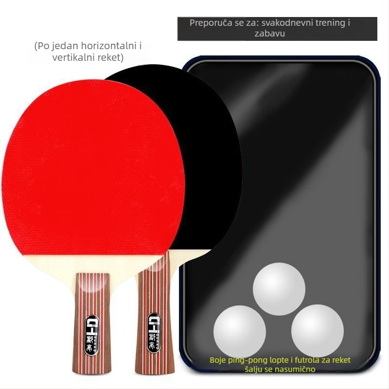 Set od 2 reketa za stolni tenis, guma protiv ljepila, poplar ploča, horizontalni udar, za početnike, učenike i odrasle.