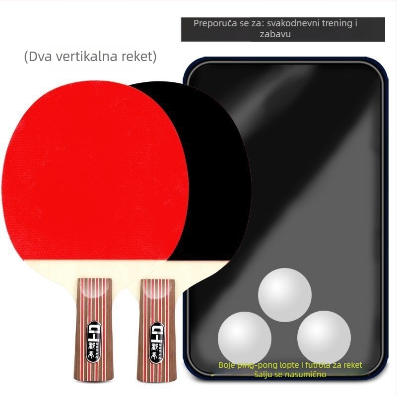 Set od 2 reketa za stolni tenis, guma protiv ljepila, poplar ploča, horizontalni udar, za početnike, učenike i odrasle.