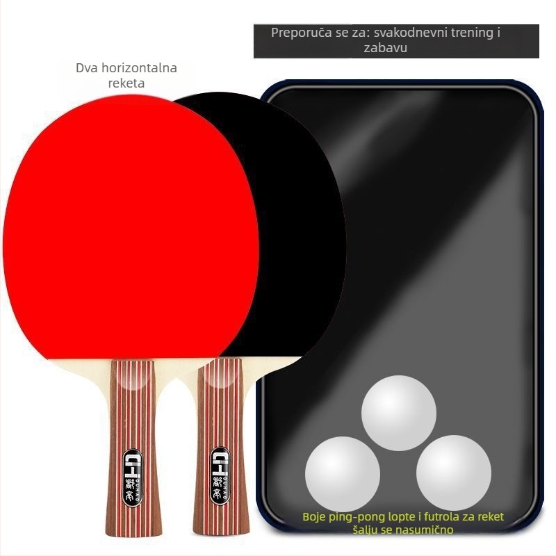 Set od 2 reketa za stolni tenis, guma protiv ljepila, poplar ploča, horizontalni udar, za početnike, učenike i odrasle.