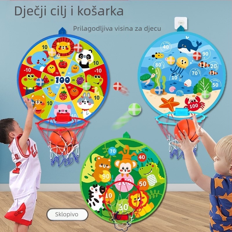 2-u-1 unutarnji dječji koš za košarku i ploča za darts s ljepljivom lopticom, lagan do 0,5 kg, Materijal: Drugo, Prilagodljiv postupak