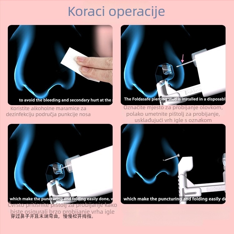 Piercing nosa sa cirkonom, metalna konstrukcija, 24K čistoća, jednokratna sterilna ambalaža