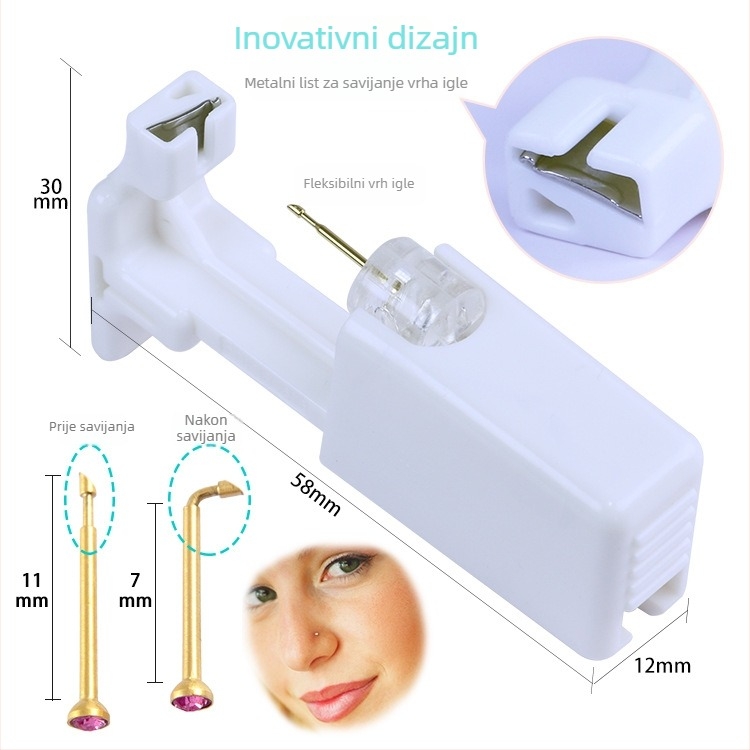 Piercing nosa sa cirkonom, metalna konstrukcija, 24K čistoća, jednokratna sterilna ambalaža