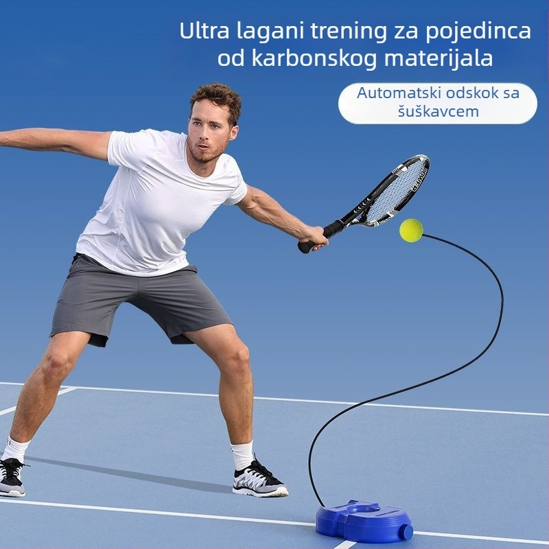 Teniski trener s elastičnom loptom za odskok i užetom, automatsko vraćanje, polipropilanska konstrukcija, za početnike