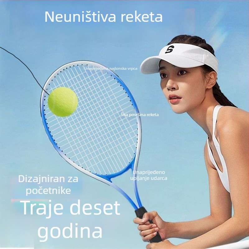 Teniski trener s elastičnom loptom za odskok i užetom, automatsko vraćanje, polipropilanska konstrukcija, za početnike