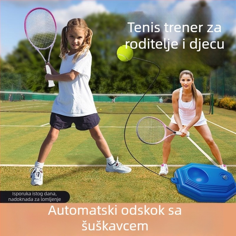 Teniski trener s elastičnom loptom za odskok i užetom, automatsko vraćanje, polipropilanska konstrukcija, za početnike