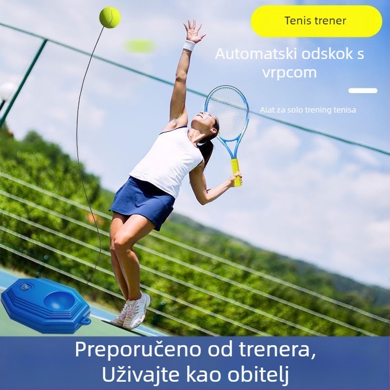 Teniski trener s elastičnom loptom za odskok i užetom, automatsko vraćanje, polipropilanska konstrukcija, za početnike
