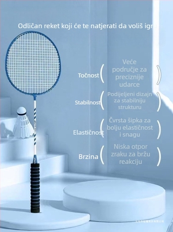 Set reketa za badminton, 6 komada, okvir od karbonsko-aluminijske legure, vlaknaste žice, težina 95–100 g, ekstra tvrdo