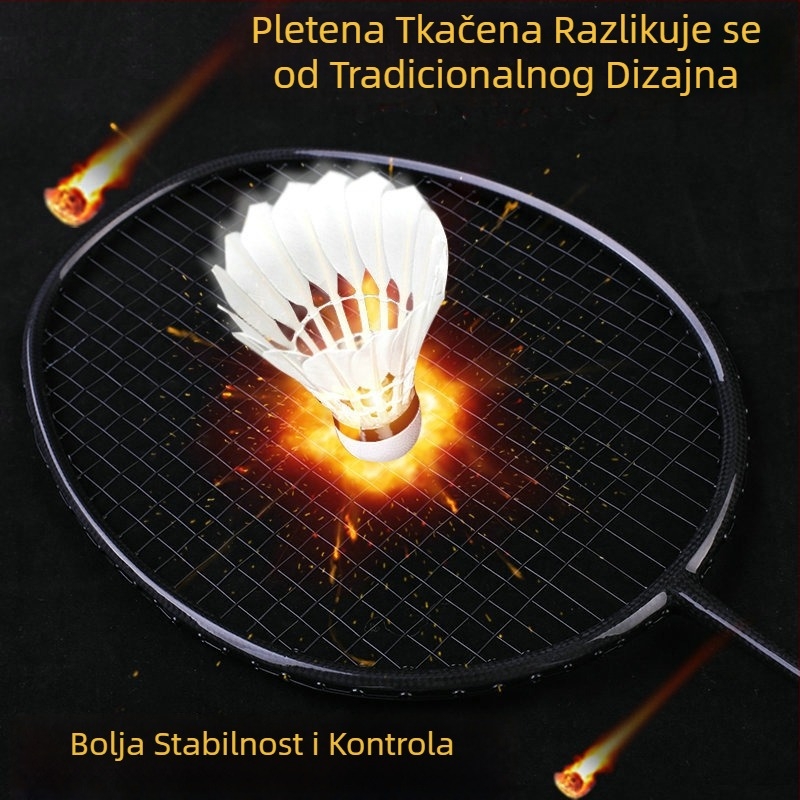 Raketa za badminton YAVCK — karbonsko vlakno; težina 80–84 g; debljina drške G4; tvrd štap; najlon struna; namijenjeno amaterima