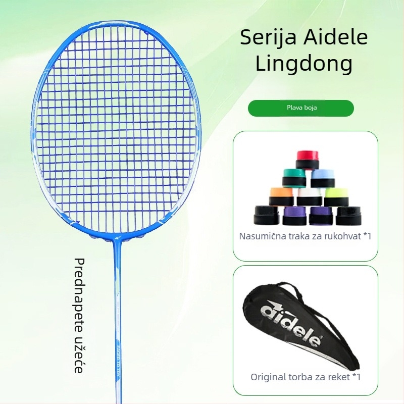 Raketa za badminton – okvir od karbonskih vlakana, težina 75–79 g, vodoravni udarac, debljina drške G5