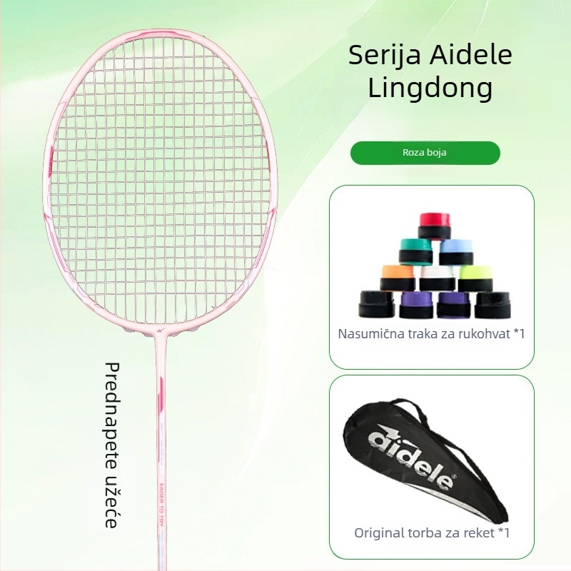 Raketa za badminton – okvir od karbonskih vlakana, težina 75–79 g, vodoravni udarac, debljina drške G5